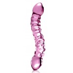 Розовый стеклянный двухголовый стимулятор Icicles №55 - 19,5 см.
